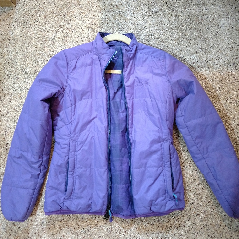 Reversible purple/plaid mountain hardware puffy